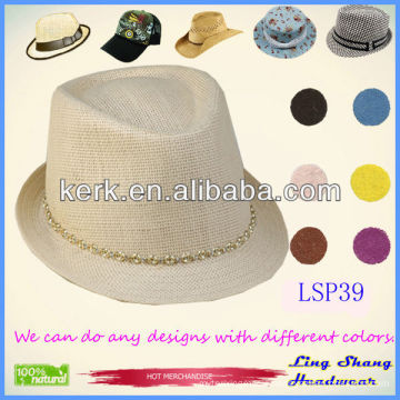 Plain Beaded Decoration Factory Direct Price 100% Paper Straw Hat ,LSP39